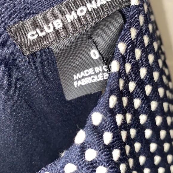 Club Monaco dress polka dot navy blue white‎ cut out back detail - Picture 3 of 5